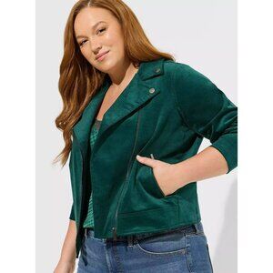 Womens Torrid Velveteen Moto Jacket Botanical Garden Green Size 4